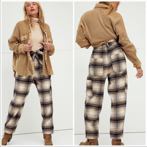 SOLD✨FREE PEOPLE Kye Wool Plaid High Rise Black Trousers Pants (Size 2) NWOT - Picture 1 of 8